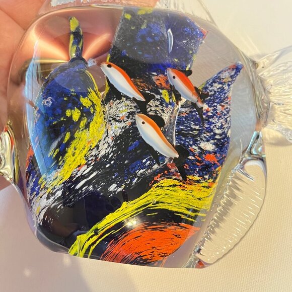 Handblown Glass Fish Figurine With Colorful Abstract‎ Design paper weight - Picture 2 of 4
